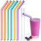 NiHome Lot de 6 pailles en silicone courbées extra larges réutilisables pour boba, smoothies, thé aux bulles, respectueuses de l'environnement et colorées pour les boissons épaisses, sans danger pour
