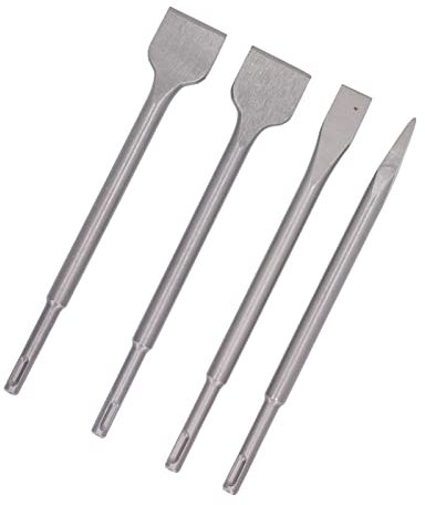 OVAQUIXI SDS Plus Chisel Set 4PCS - Chrome Vanadium Steel Point & Flat Chisels for Concrete/Brick, Heavy Duty Rotary Hammer Accessories (250mm/9.8in)