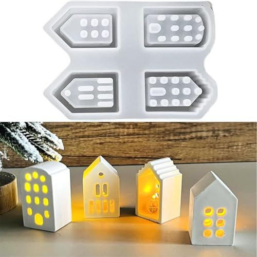 ALEFBET Silikonform Haus, 4 Stück Silikonformen Gießformen Haus, Mini Silikonform Häuser, Silikon Gießform Haus, Häuser Gipsformen zum Gießen