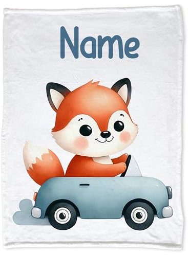 GRAZDesign Babydecke mit Namen personalisiert Fuchs flauschig, Baby Kuscheldecke zur Geburt, Geburtstag, Weihnachten 100x75cm - Fleecedecke