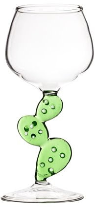 Baroni Home Set di 6 Calici in Vetro Borosilicato, Stelo a Forma di Cactus, Eleganti e Leggeri, Capacità 200 ml, per Vino e Cocktail, Design Unico e Resistente, Facili da Pulire, Ø8x17,4 cm (Cactus)