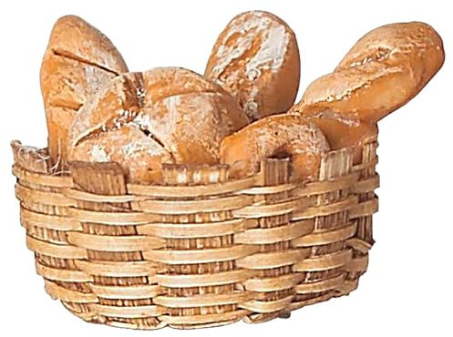 Tradineur - Figura de Cesta con Pan en Miniatura para Belén - Fabricado en Marmolina - Adorno Divertido para Nacimiento, Navidad, decoración Tradicional