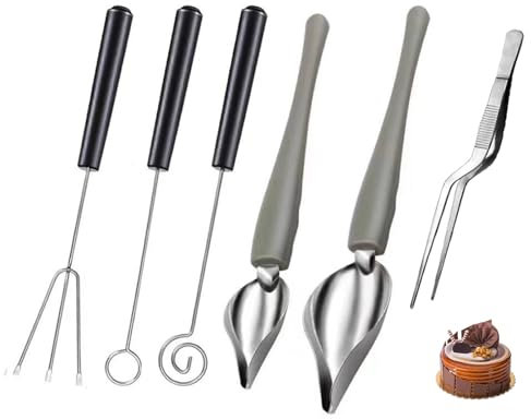 6 Stück Pralinenbesteck Gabelset,Dekorierlöffel Edelstahl Dekorieren Löffel,Kulinarisch Zeichnen Löffel DIY Kuchen Schokolade Gebäck Dekorieren Löffel & Pinzette & Pull Needl