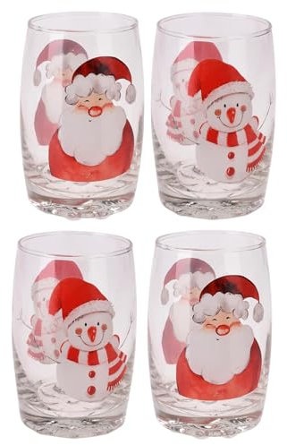 Daniel James Christmas Drinking Glasses – Set of Novelty Glass Tumblers for Adults & Kids Cold Drinks - Festive Glass Drinking Cups for Home, Kitchen, Xmas Party & Table Décor – Set of 4, 300ml