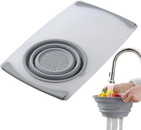 Zwpontia Kitchen Sink Cutting Board Over Sink Strainer | Chopping Board with Containers - Non-Slip Over The Sink Cutting Board Pasta Strainer Chop Fruit Vegetables for Cooking
