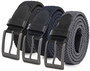 Redbridge Elastischer Flechtgürtel mit Metallschließe – Flexibler Stoffgürtel im 3er-Set Schwarz/Blau/Grau 100