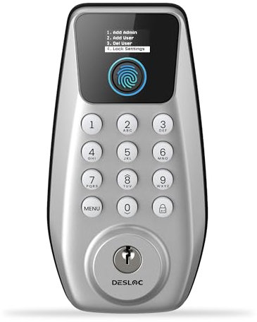 DESLOC C110 Serratura per porta d'ingresso senza chiave con display (schermo intelligente), serratura della porta delle impronte digitali, catenaccio della tastiera, blocco automatico, chiavi