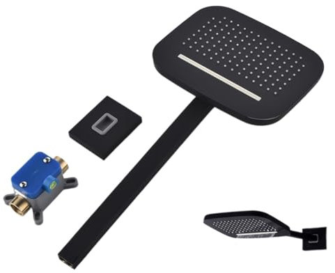 Set doccia con rubinetto Set soffione doccia a cascata con massaggio a pioggia, kit rubinetti miscelatore termostatico, doccia in ottone, doccia nera, bagno moderno