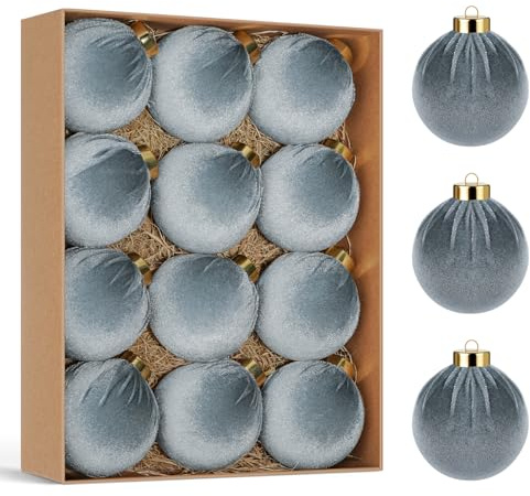 Miaikoe Weihnachtsbaum Ornamente Samt Kugeln, 12 Stück Kunststoff zerbrechfeste Weihnachts hängende Kugeln für Weihnachtsdekoration Winter Urlaub Dekor 8 cm Grau