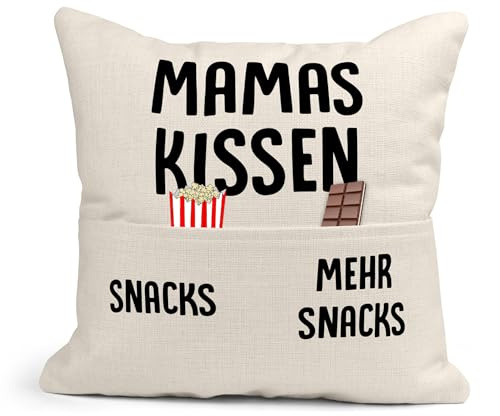 22Feels Mama Geschenk Kissen mit Tasche zum Befüllen Frauen Geschenk Lustige Sofa Deko Couch Bett Innen Dekoration (Beige, 40x40cm)