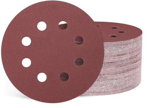 Kozelo 50Pcs Sanding Disc 125 mm 240Grit 8 Hole Sandpapers Red | Random Orbital Hook and Loop Sandpapers Suitable for Drywall Sander Wood Metal Furniture