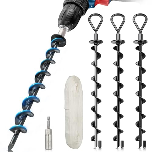 hannger Bodenanker, 4 Stück, 38,1 cm, Trampolinpfähle, strapazierfähig, hoher Wind, Schuppenanker-Set mit Gurtband, Vollspiral-Design, Erdanker für Zelt, Baldachin, Carport-Schaukel-Sets