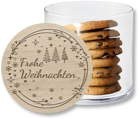 mamir home Vorratsglas Weihnachten mit Gravur | Keksdose Weihnachten Glas | Geschenk Kollegin, Freundin, Mitarbeiter & Familie (Frohe Weihnachten Sterne, S (530 ml))