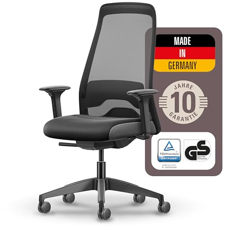 Interstuhl Style AIR + Ergonomischer Bürostuhl mit hoher Rückenlehne für große Menschen, Synchronmechanik, Made in Germany, 10 Jahre Garantie, TÜV-geprüft, belastbar bis 150kg, schwarz