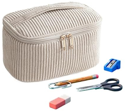 Corduroy Cosmetic Bag, kapacitet Makeup Organizer, bärbar storlek, för reseförvaring, mjukt tyg med dragkedja för skönhetsförvaring, hemskolans kontor, camping