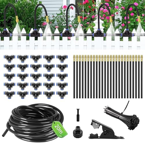 Sistema di irrigazione da giardino da 20 m, sistema di irrigazione automatico curvo a 360°, sistema di irrigazione a goccia, irrigazione per giardino, kit di irrigazione per paesaggi, piante, serra