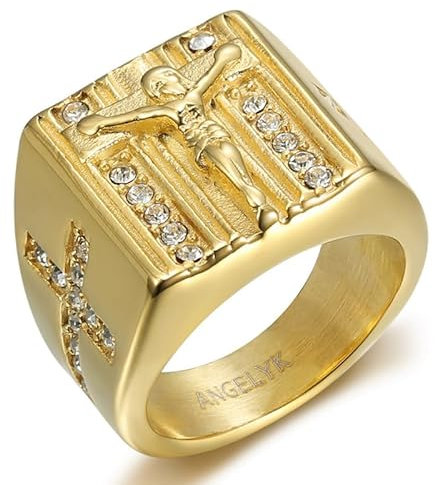 BOBIJOO Jewelry - Bague Chevalière Jésus Croix Acier Inoxydable Or Doré Plaqué Faux Diamants - 60 (9 US)