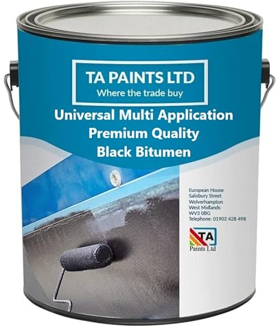 T A Paints Ltd Bitumen Bitumastic Paint Coating 5L Black Multi Application for Marine Hull Barges Tanks Concrete Felt Wood and Timber Roofing