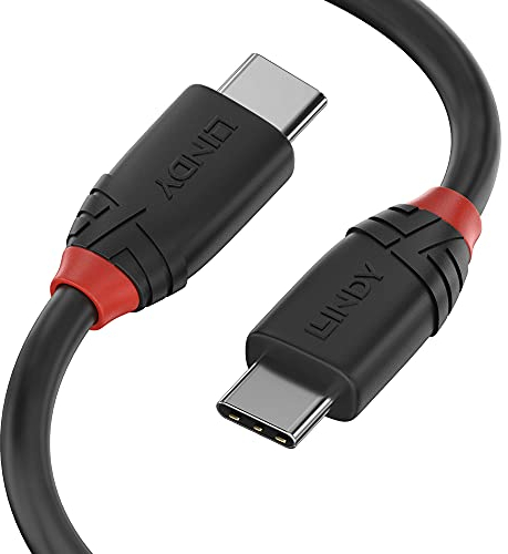 Lindy 0.5m USB 3.2 Type C to C Cable, 20Gbps, Black Line