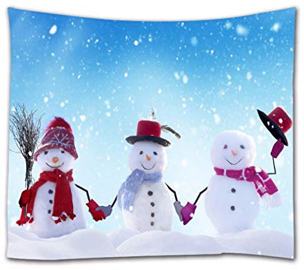 A.Monamour Wanddekor Wandbild Vorhang Wandteppiche DREI Schneemänner Stehen Im Winter Schnee Blaue Hintergründe Kunstdruck Textilgewebe Wand Tapisserie Wandbehänge Schlafsaal 180x230cm