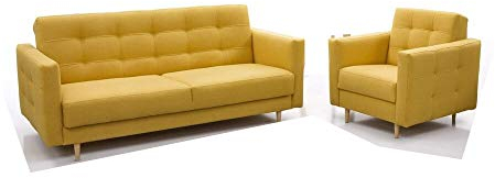 Polstergarnituren Sofa mit Sessel Schlafsofa Kippsofa Sofa mit Schlaffunktion Klappsofa Bettfunktion Couch - Scarlett (Gelb)