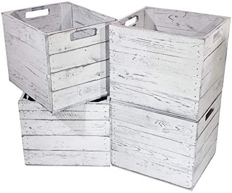 2 Holzkisten Vintage für Kallax Regale weiß/weiss 33cm x 37,5cm x 32,5cm Einlagekiste grau Expedit Einsatz Aufbewahrungskiste Obstkisten Weinkisten DIY