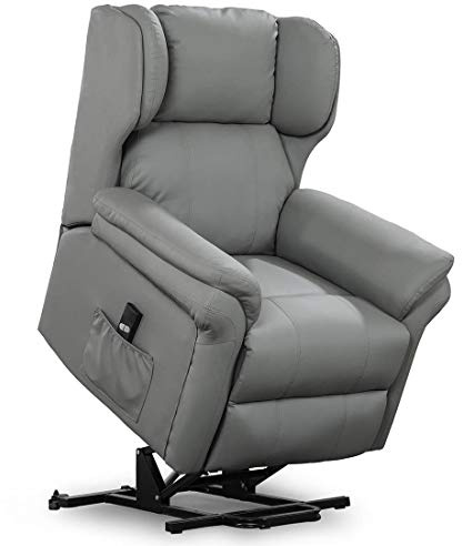 More4Homes OAKFORD ELECTRIC RISE RECLINER BONDED LEATHER ARMCHAIR LOUNGE SOFA MOBILITY CHAIR (Grey)
