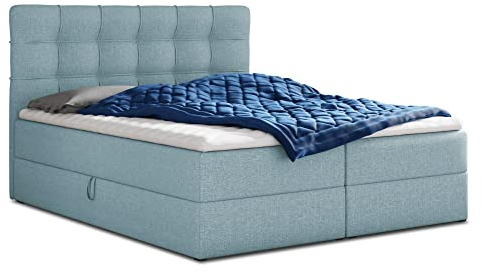 Boxspringbett Best mit 2 Bettkästen, Doppelbett mit Bonell-Matratze und Topper, Polsterbett, Bett, Bettgestell, Stilvoll, Schlafzimmer (Blau (Vidar 83), 180 x 200 cm)