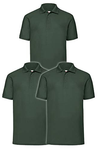 Fruit of the Loom Polo para hombre (paquete de 3), verde botella, S