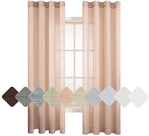 MIULEE Lot de 2 Rideaux Voilages de Fenêtre Lin Imitation Transparents Décorative à Oeillet Voile de Fenêtre Draperie Intérieur Elegant Vintage pour Chmabre Salon Bureau 140x160cm(LXH) Rose Champagne