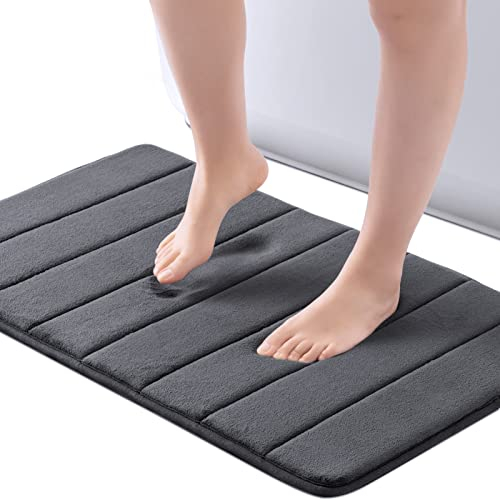 ROSMARUS Badezimmerteppich Memory Foam Saugfähiger, Rutschfester Badvorleger, Waschbare Badematte 61x43,Dunkel Grau