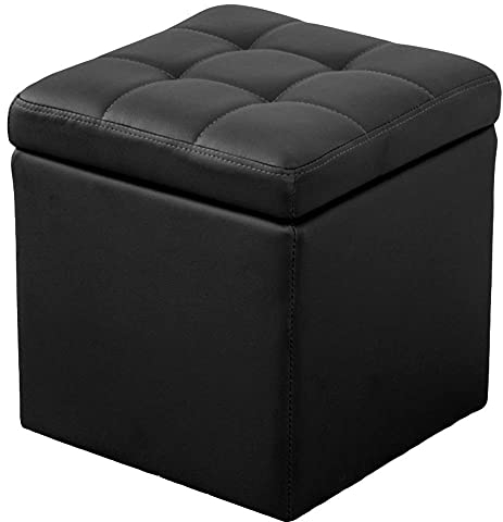 NMDCDH Ottomane Aufbewahrungsfußhocker aus Kunstleder Hocker Sitzbank, Würfel Spielzeugkiste mit Scharnier Oben Organizer Box Hocker Brustschwarz 40x40x40cm (16x16x16)