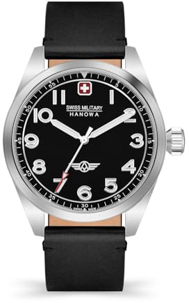 Swiss Military Hanowa Falcon Herrenuhr mit Echtlederband 42 MM Durchmesser Saphirglas