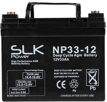 SLK Power Mobility Scooter AGM Battery 1 x 12v 33ah Quality and Performance, Reliable and Long Lasting Replacement Batteries for Electric Scooters and Wheelchairs