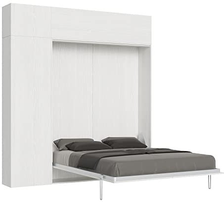 Doppelbett Kentaro Weiß Esche mit Säule – Hängeschrank – Hängeschrank über Säule