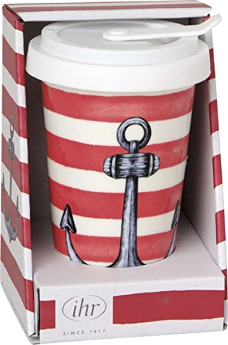 IHR - POH 861210 - Kaffeebecher, Coffee to go, Maritim, Anker, Sailors Anchor, rot, mit Silikondeckel, Porzellan, 13cm x 8cm, 350ml