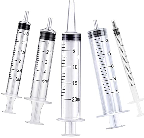 5PCS 1ml 3ml 5ml 10ml 20ml Plastic Syringes Measuring Syringe No Needle Syringe Reusable Syringes Sterile Colostrum For Scientific Lab Baby Medicine Dispensing Liquid Measuring Watering Pet Feeding