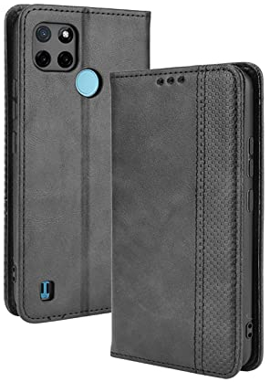GOKEN Funda para Realme C21Y (Realme C21-Y)/ Realme C25Y Funda, Leather Folio Carcasa con Billetera, Magnética Premium PU/TPU Cuero FILP Case Cover con Soporte/Tapa Tarjetas (Negro)