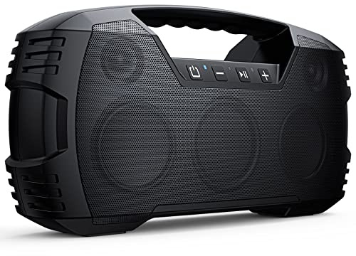 IPX7 Waterproof Outdoor Bluetooth Speaker, Wireless, 90W(Peak), 32H Playtime, Floating Design, Deep Bass & Loud Stereo Sound, Portable with Handle, Rugged for Pool, Beach, Kayaking, Hiking, Black