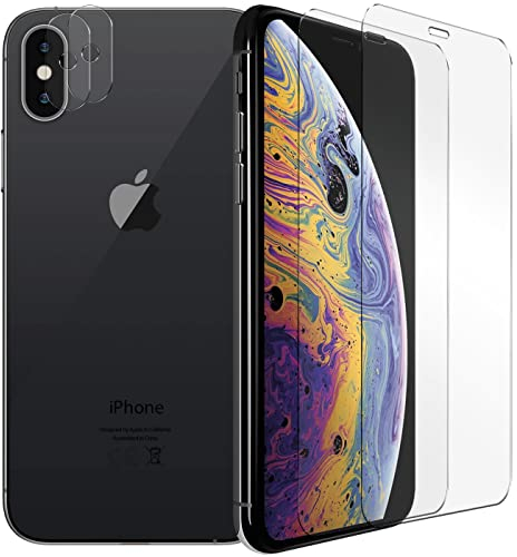 Verco Panzerglas für iPhone XS Schutzfolie, iPhone X Panzerglas [Spar-Set 4in1, 2X Displayschutz, 2X Kameraschutz] Panzerfolie für Apple iPhone X/XS Folie