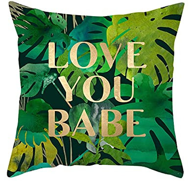 Lieson Dekokissen Moderne, Kissenbezug Deko 40x40 1 Stück Zierkissenbezug Grün Gold Love You Babe Monstera Blatt, Polyester