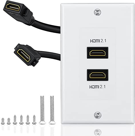 Electop Plaque murale HDMI 2.1 (2 ports), prise murale HDMI 8 K vers 60 Hz et 4 K à 120 Hz, 3D, HDR, 48 Gbps, compatible avec les systèmes Home Cinéma