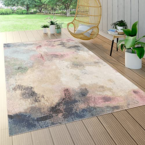 Paco Home Outdoor Teppich Wetterfest Balkon Wohnzimmer Küchenteppich Vintage Muster Pastell Abstrakt Moderne Deko Beige Rosa, Grösse:80x150 cm