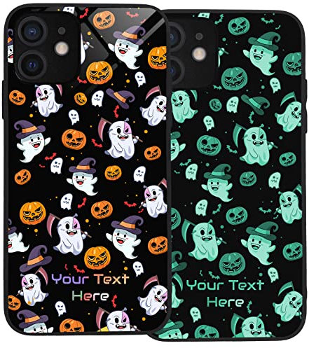 Halloween Spooky Phone Case for iPhone 12 Mini Personalised Case, Slim Anti Scratch Glass panel with shockproof TPU Rims | Glow in the Dark Case | Custom Phone Case-Halloween-1