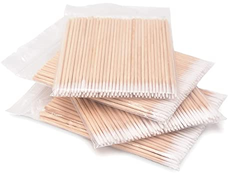 Rofitbest 400 Stück Wattestäbchen, spitz Wattestäbchenspender, kleine Wattestäbchen, Holzgriff, für Tattoo, Augenbrauen, Beauty, Make-up, Nägel (400 PCS)