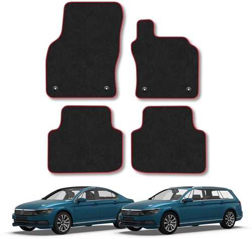 VW Passat (2015-2024) Carpet Car Mats | Red Edge Trim Tailored Fit Floor Mats Full Coverage Protection Accessories Easy Clean Anti Slip Made in the UK