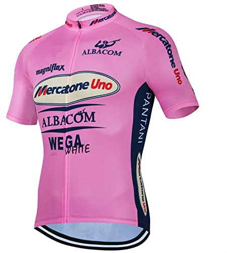SGCIKER Marco Pantani Rosa Pro Team Retro Mercatone Uno Radtrikot Für Männer, Sommer Kurzarm Atmungsaktive MTB Fahrrad Kleidung Fahrradtrikot (XL)