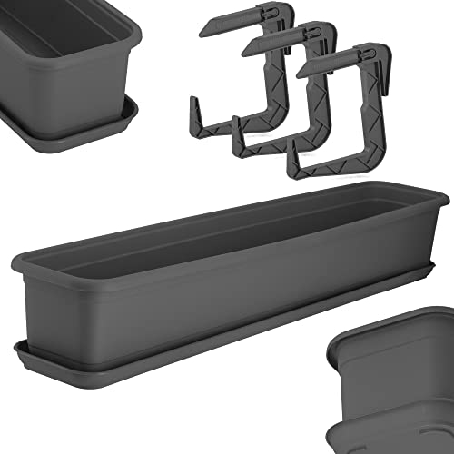 KADAX Fioriera 80 cm con base e supporto, antracite – Fioriera da balcone in plastica per interni ed esterni, vaso per balcone