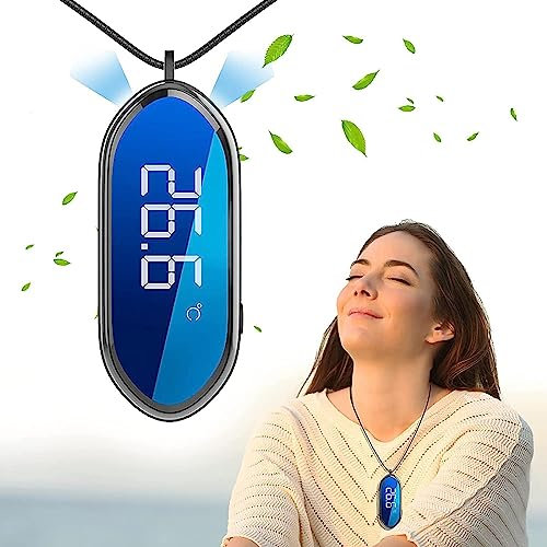 3 in1 Personal Air Purifier Necklace, Wearable Neck Air Ionizer with Temperature and Humidity Checker, No Static Rechargeable Portable Travel Air Purifier for Car, Office, Bedroom & Airplane