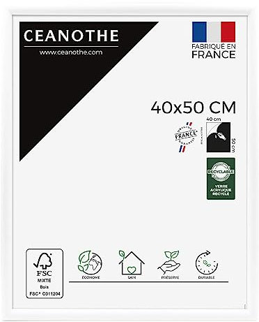 Ceanothe Cadre Photo 40x50 cm en Bois Blanc, Pour Exposition et Idéal pour Décoration Murale et A3, Collection Essentiel Verre acrylique Incassable Fabriqué en France